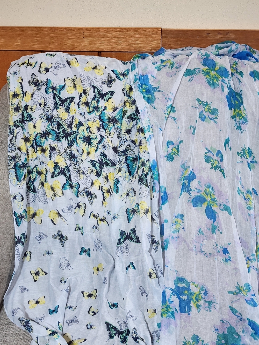 Lightweight Butterfly & Floral Scarves - Blue, Yellow, White Set Of 2 - Picture 10 of 10